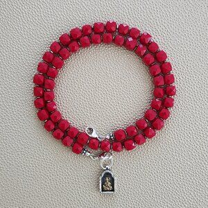 RED CUBE JADE NECKLACE W/ MINI 925 BUDDHA AMULET--18"